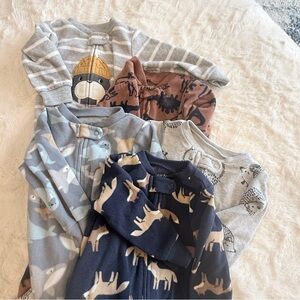 Lot of 5 Carter's Kids Pajamas Set Zipper Footed - Gray, Blue, Brown Sz 6-9m EAA